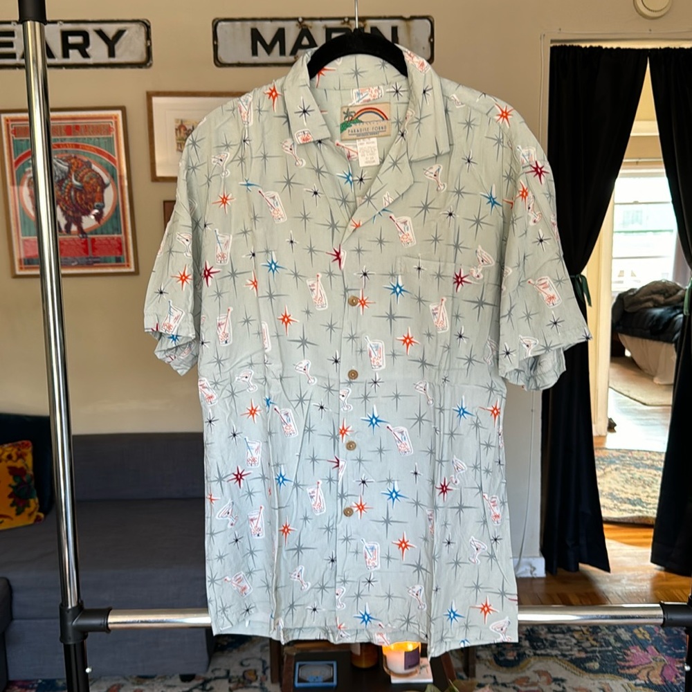 Paradise Found Vintage Cocktail Hawaiian Button Down Shirt